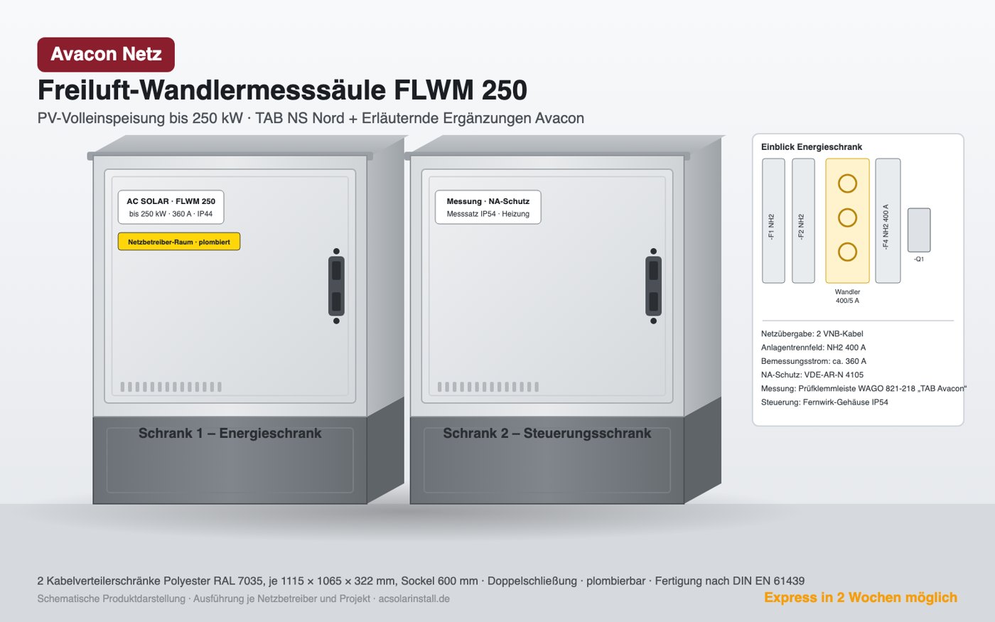 Freiluft-Wandlermesssäule FLWM 250 für Avacon Netz, PV-Volleinspeisung bis 250 kW