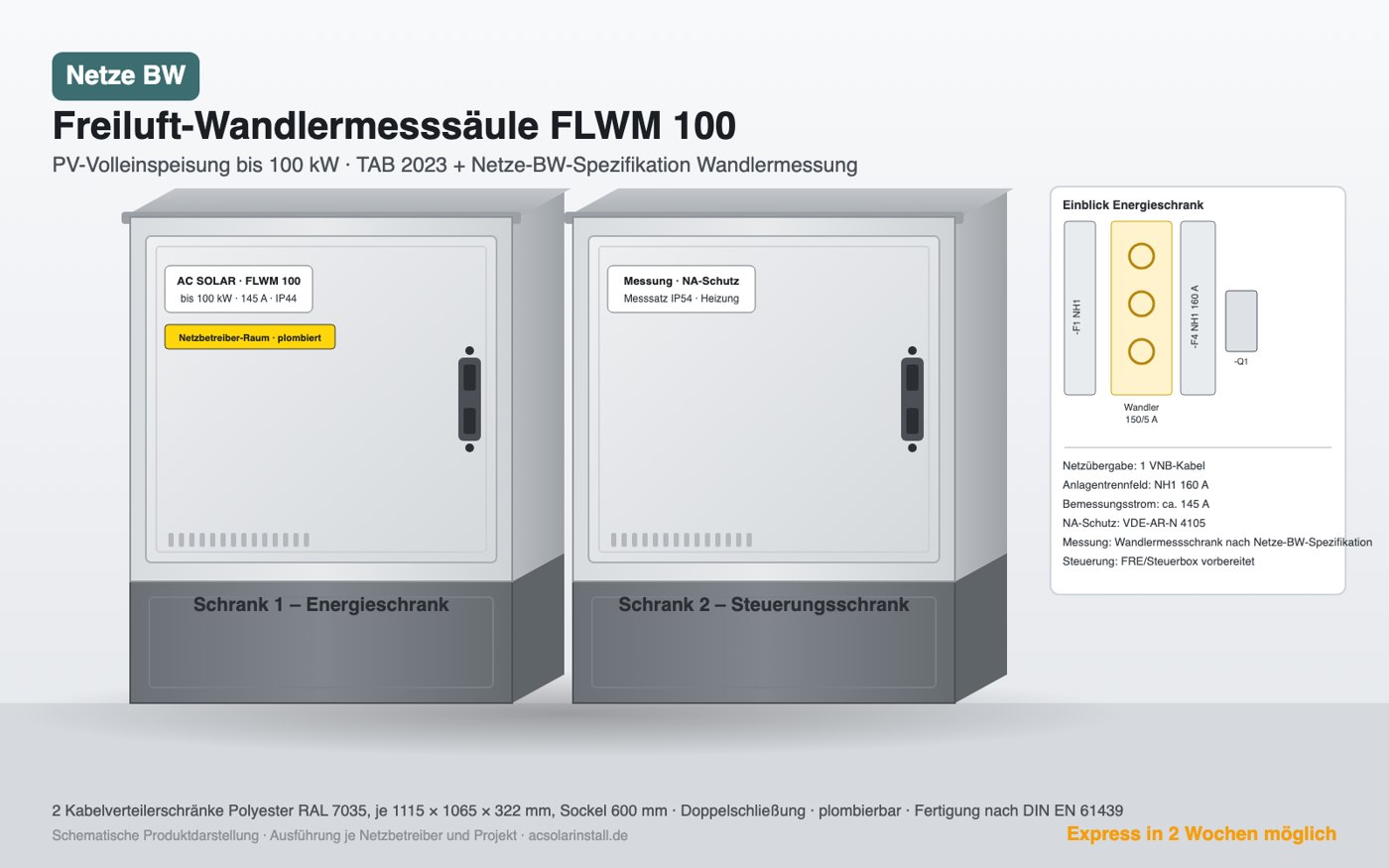 Freiluft-Wandlermesssäule FLWM 100 für Netze BW, PV-Volleinspeisung bis 100 kW