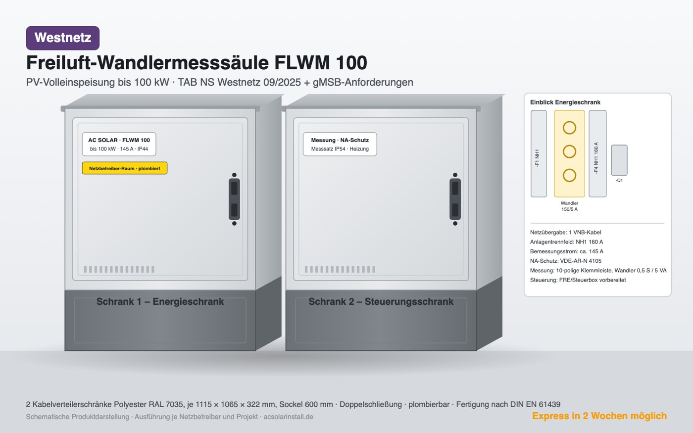 Freiluft-Wandlermesssäule FLWM 100 für Westnetz, PV-Volleinspeisung bis 100 kW