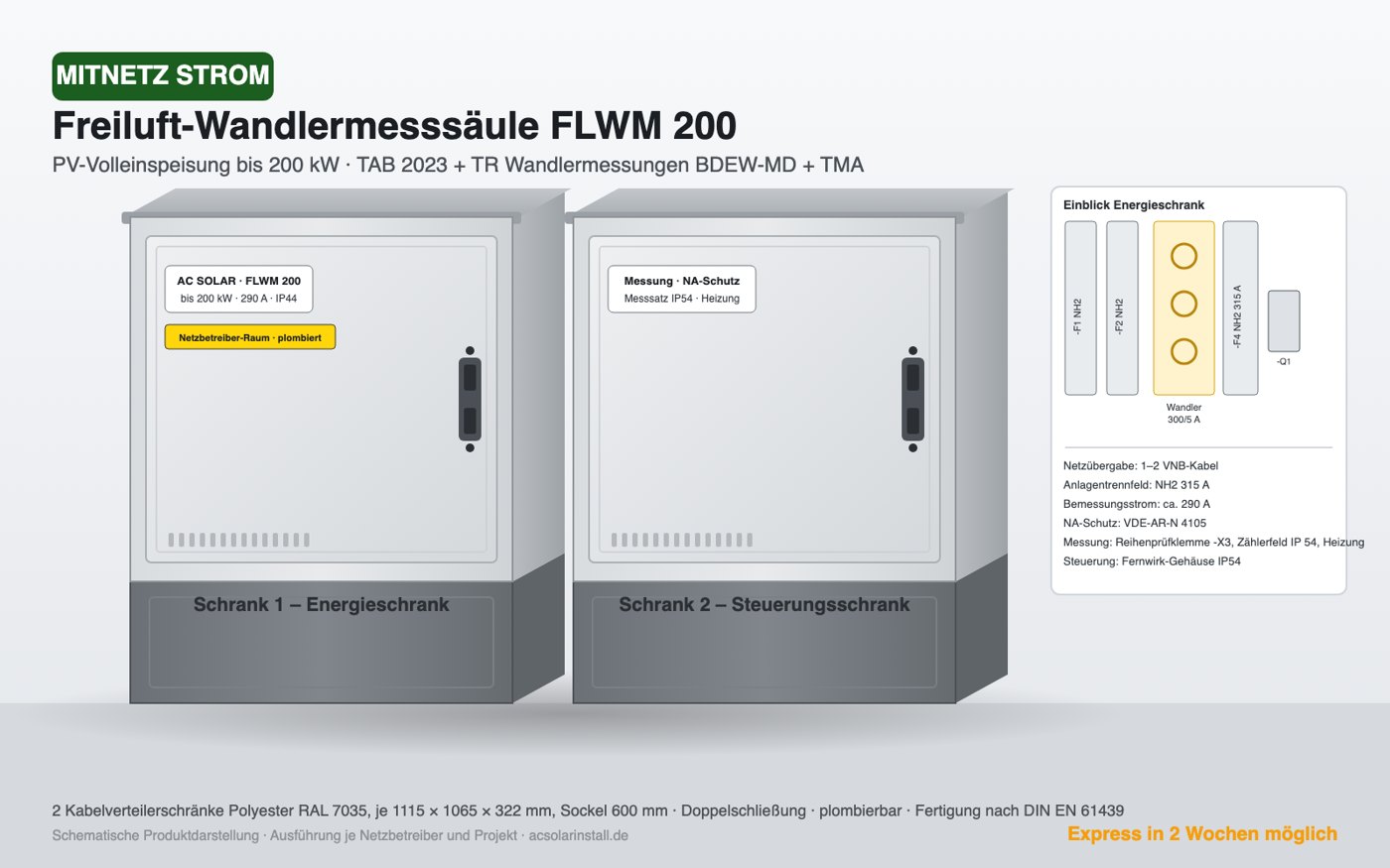 Freiluft-Wandlermesssäule FLWM 200 für MITNETZ STROM, PV-Volleinspeisung bis 200 kW
