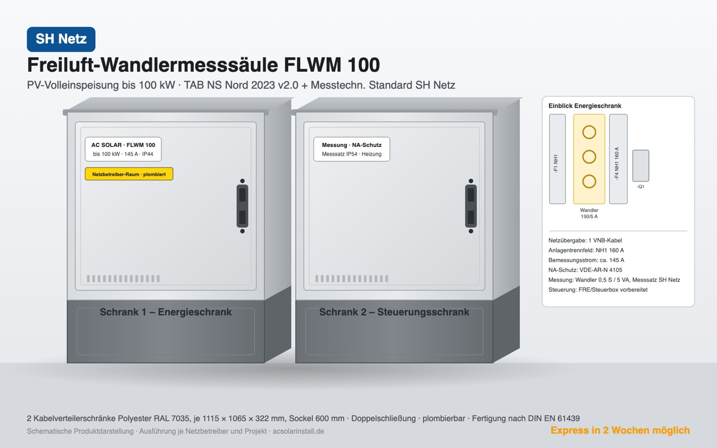 Freiluft-Wandlermesssäule FLWM 100 für SH Netz, PV-Volleinspeisung bis 100 kW