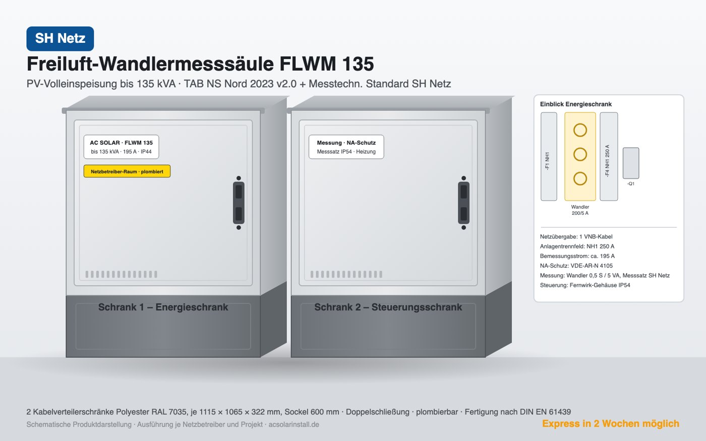 Freiluft-Wandlermesssäule FLWM 135 für SH Netz, PV-Volleinspeisung bis 135 kVA