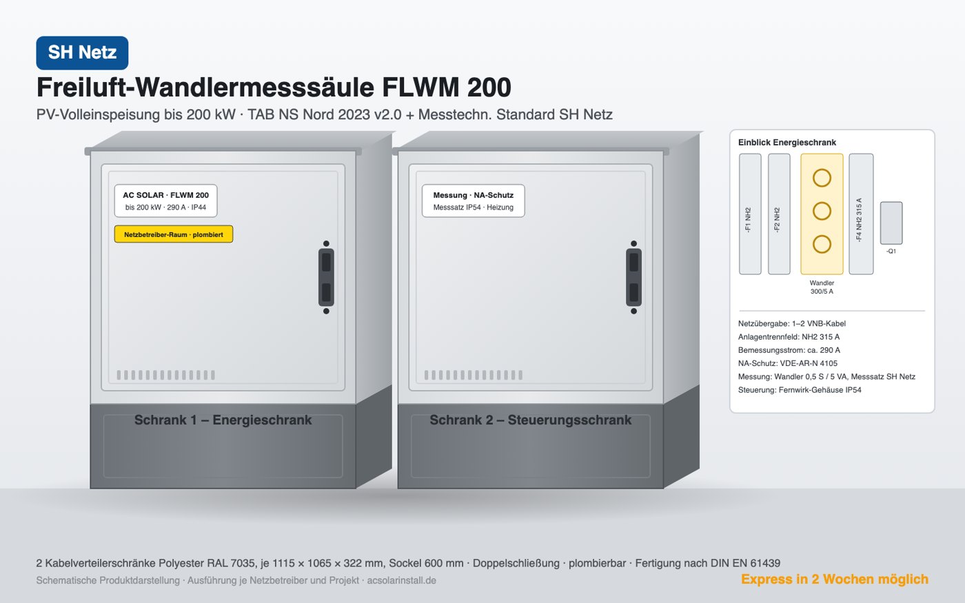 Freiluft-Wandlermesssäule FLWM 200 für SH Netz, PV-Volleinspeisung bis 200 kW