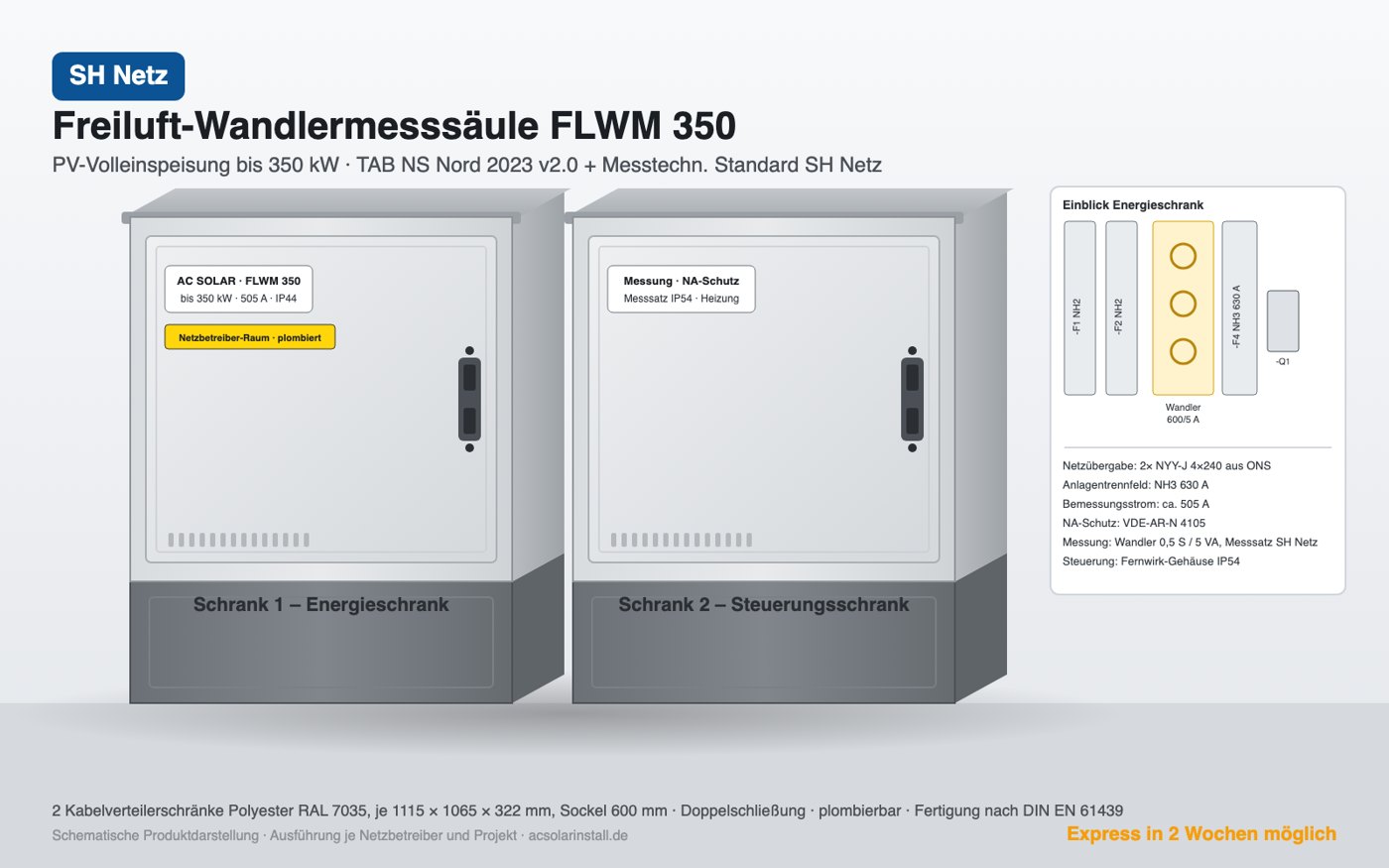 Freiluft-Wandlermesssäule FLWM 350 für das Netzgebiet SH Netz