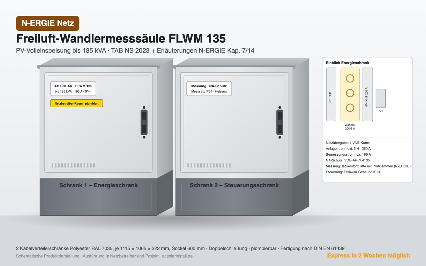 Freiluft-Wandlermesssäule FLWM 135 für N-ERGIE Netz, PV-Volleinspeisung bis 135 kVA