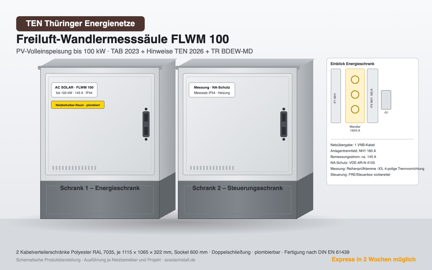 Freiluft-Wandlermesssäule FLWM 100 für TEN Thüringer Energienetze, PV-Volleinspeisung bis 100 kW