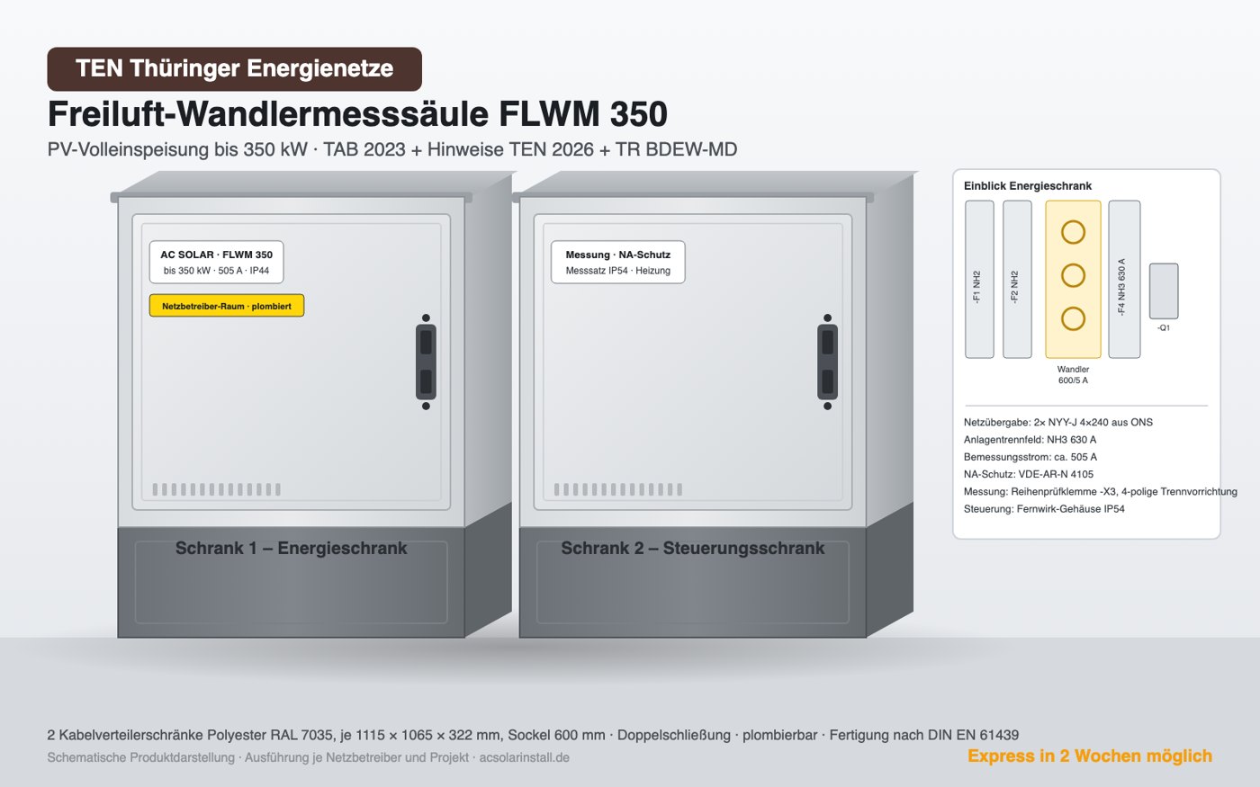 Freiluft-Wandlermesssäule FLWM 350 für das Netzgebiet TEN Thüringer Energienetze