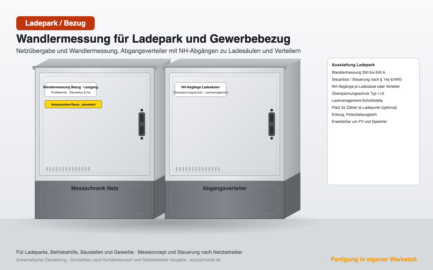 Wandlermessung für Ladepark und Gewerbebezug, Beispielaufbau für das Netzgebiet RheinNetz (RNG)