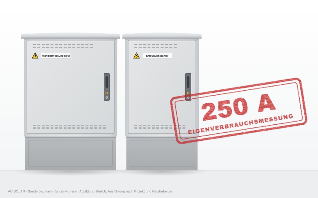 Wandlerschrank Überschusseinspeisung mit Eigenverbrauchsmessung · Ausführung nach Netzbetreiber